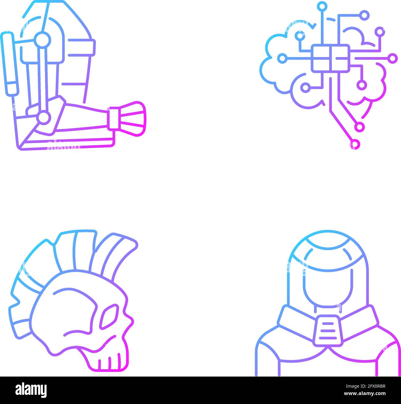 Cyberpunk Augmentations Gradient lineare Vektor-Symbole gesetzt Stock Vektor