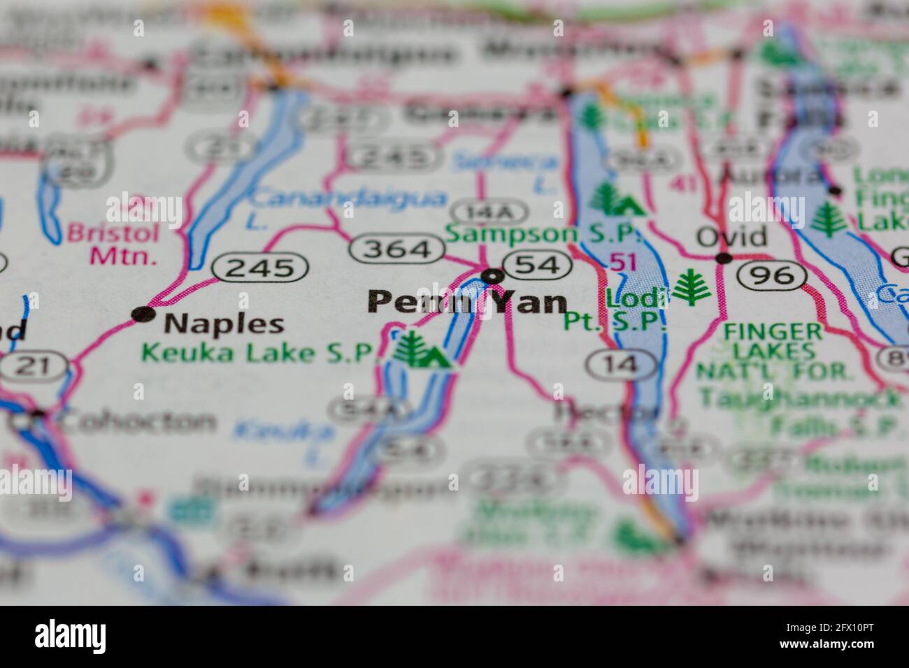 Penn Yan New York USA auf einer Geografie- oder Straßenkarte angezeigt Stockfoto