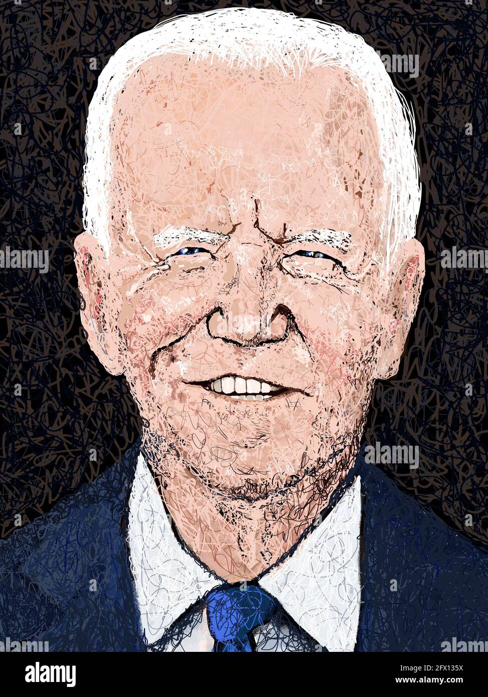 24. Mai 2021 : Stift Marker künstlerische Handzeichnung Porträt von Joe Biden , Präsident der Vereinigten Staaten von Amerika nach dem Sieg der Wahl gegen T Stockfoto