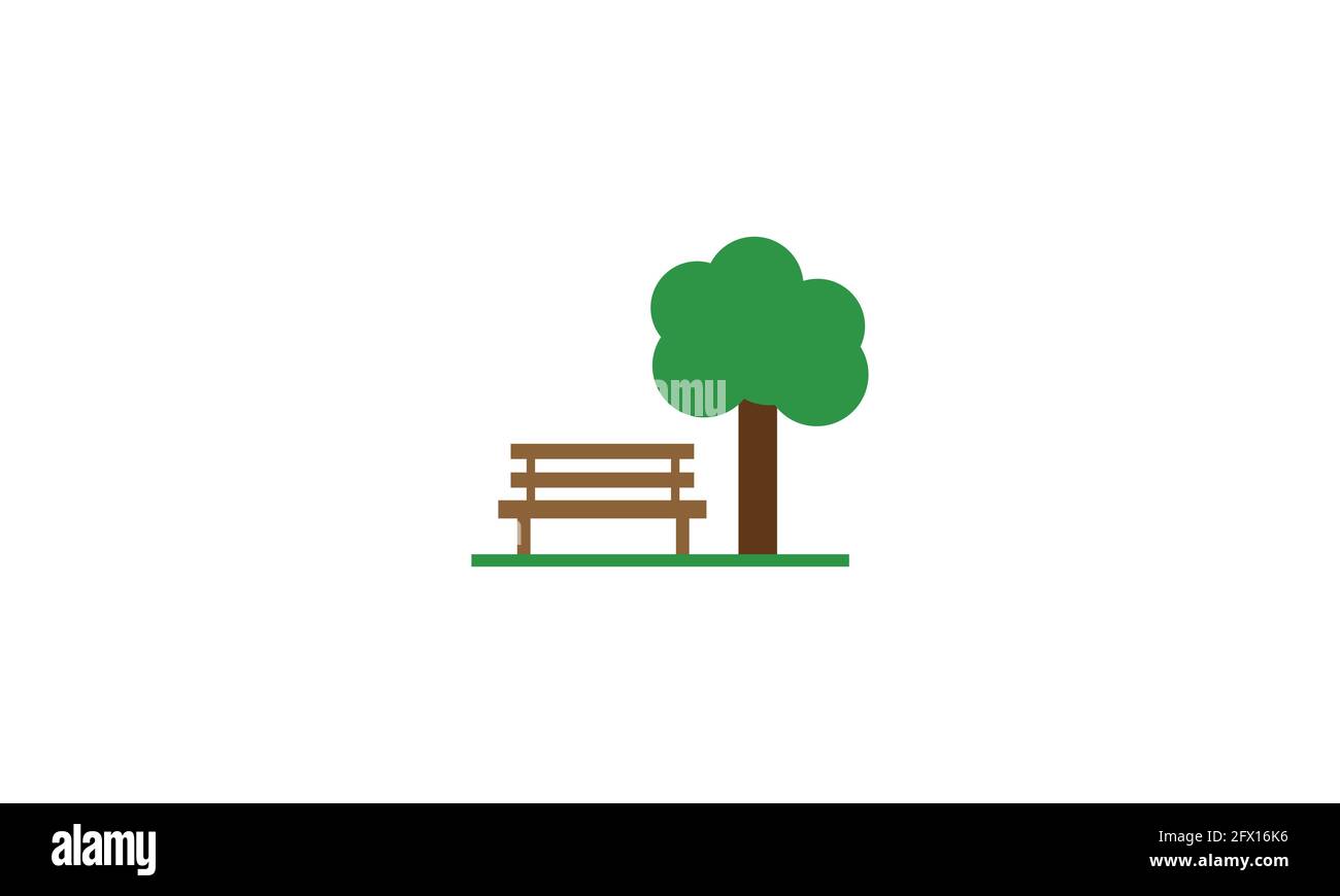 Bank und Baum im Park Vektor Symbol Logo Design Illustration Stock Vektor