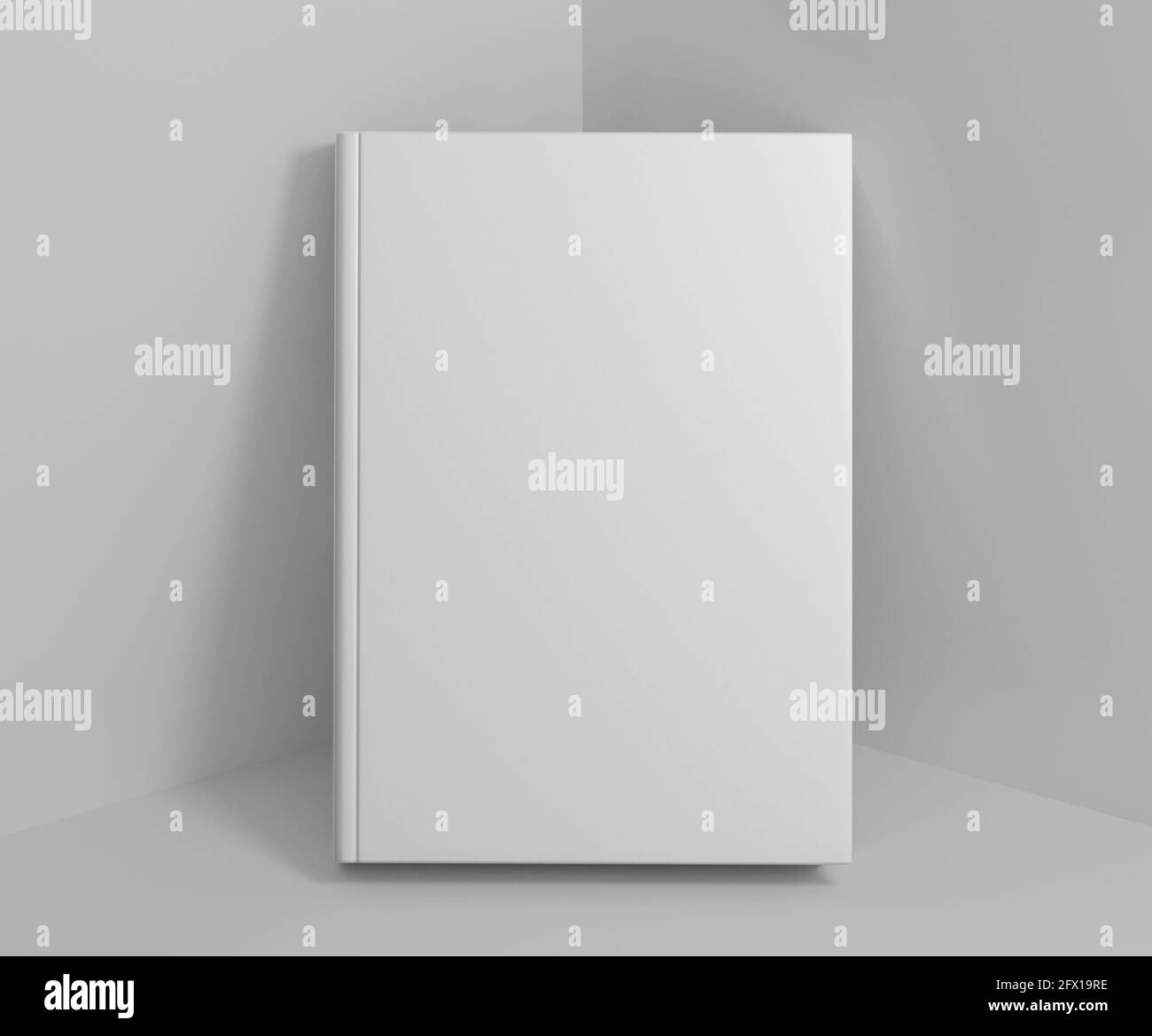 White Softcover Book Mockup, Blank Notebook, 3d-Rendering isoliert auf hellgrauem Hintergrund, bereit für Ihr Design Stockfoto