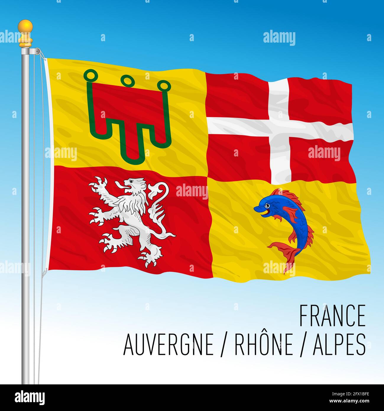 Auvergne Rhone Alpes Regionalflagge, Frankreich, Europäische Union, Vektorgrafik Stock Vektor