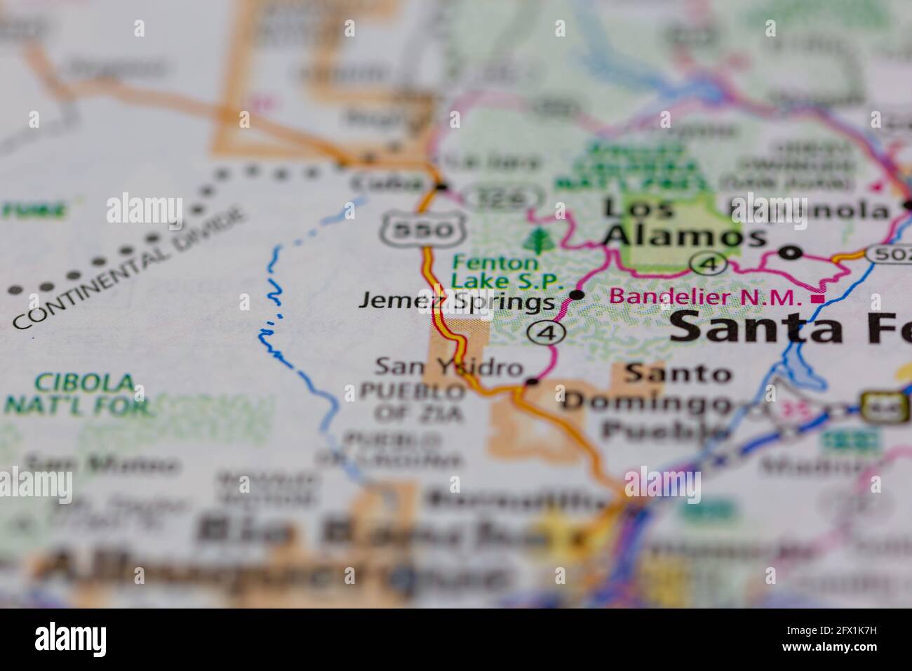 Jemez Springs New Mexico USA auf einer Geographie-Karte oder Straße angezeigt Stockfoto