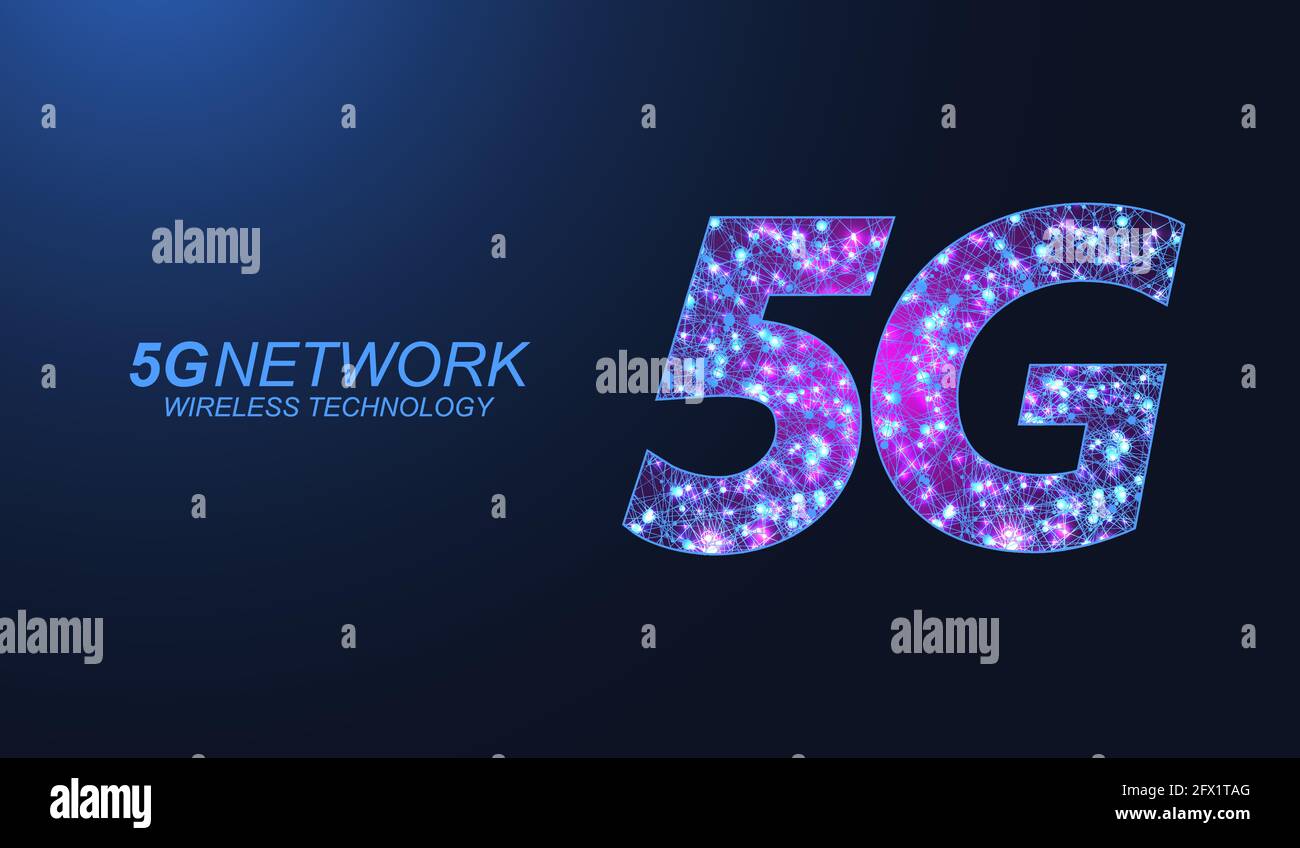Konzept der 5G-Netzfunktechnologie. 5G-Webbanner-Symbol für Unternehmen und Technologie, Signal, Geschwindigkeit, Netzwerk, Big Data, Technologie, IoT und Verkehr Stock Vektor