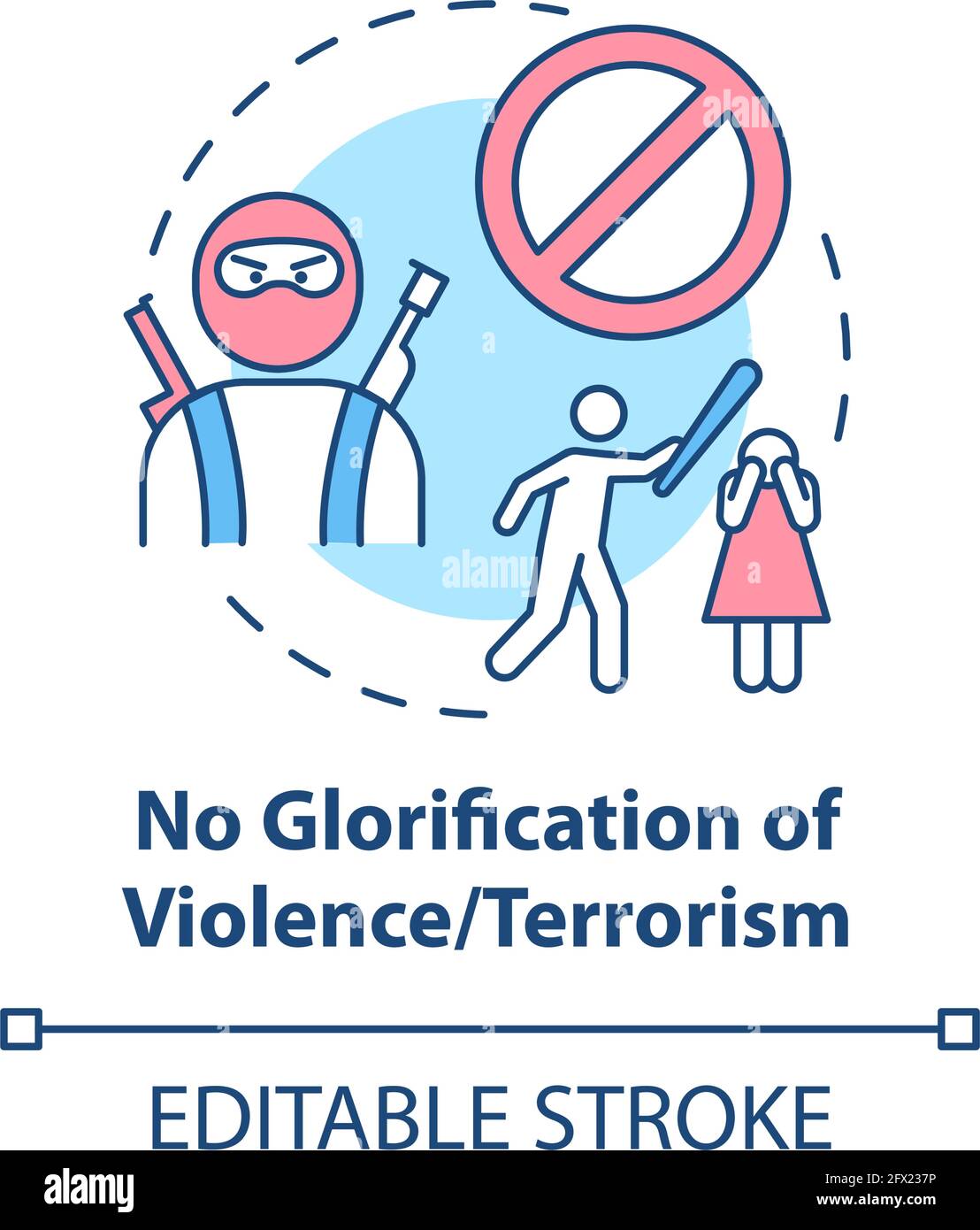 Keine Gewalt und Terrorismus Verherrlichung Konzept Ikone Stock Vektor