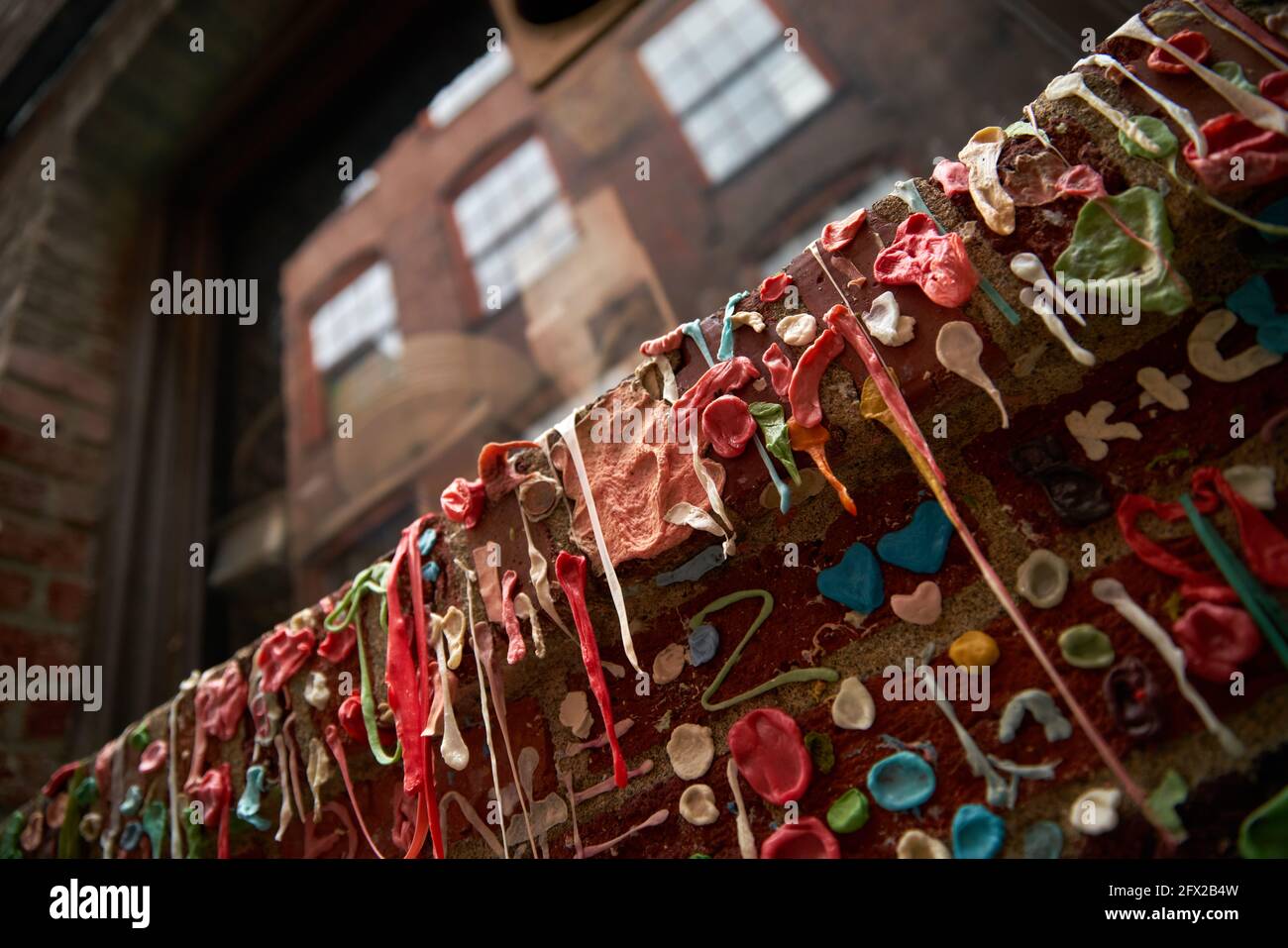 Pike Place Gum Wall Seattle. Die berühmte Gummimauer in Pike Place Market, Downtown Seattle, Washington Stockfotografie