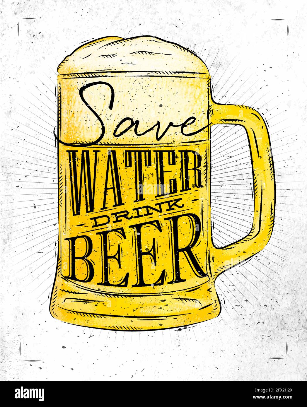 Poster Bier Glas Schriftzug sparen Wasser trinken Bier Zeichnung in Vintage-Stil mit Kohle auf Papier Hintergrund Stock Vektor Poster Bier Glas Schriftzug sparen Wasser trinken Bier Zeichnung in Vintage-Stil mit Kohle auf Papier Hintergrund Stock Vektor