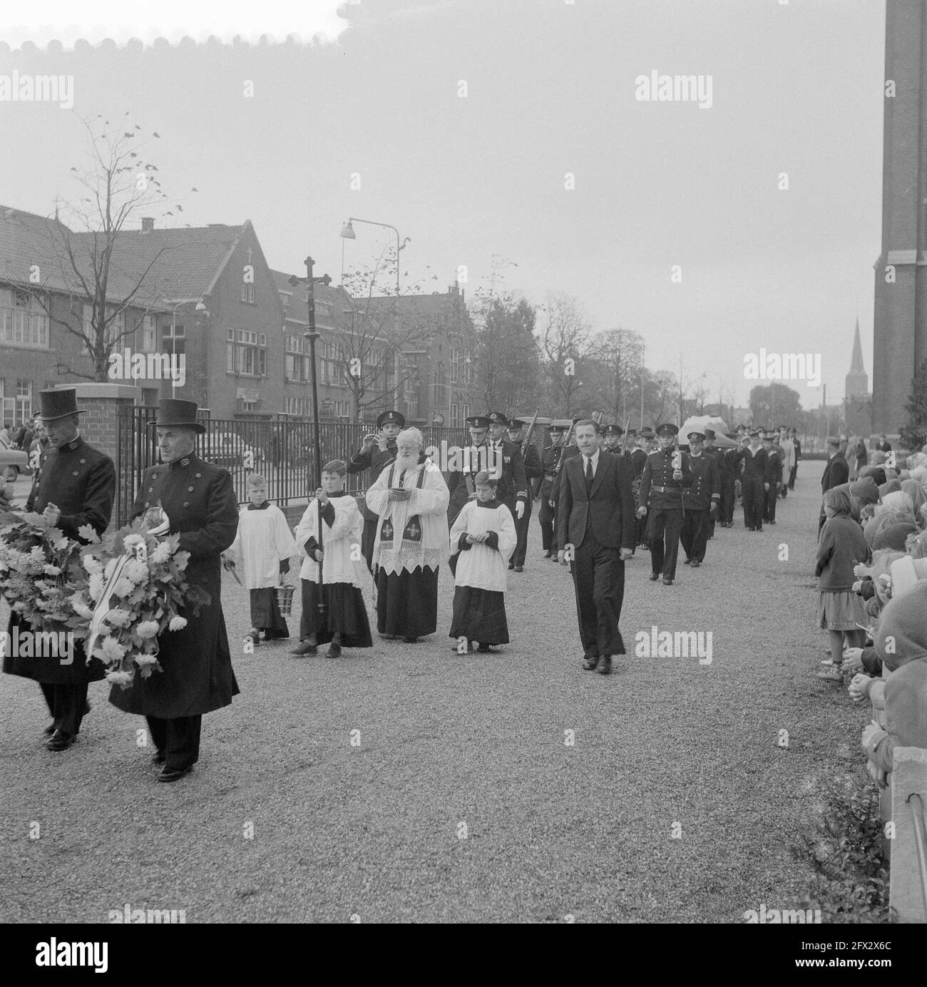 Marvo Funeral J. O. S. van der Hoeven in Rijswijk, 1. Oktober 1957, Niederlande, Foto der Presseagentur des 20. Jahrhunderts, News to remember, Dokumentarfilm, historische Fotografie 1945-1990, visuelle Geschichten, Menschliche Geschichte des zwanzigsten Jahrhunderts, Momente in der Zeit festzuhalten Stockfoto