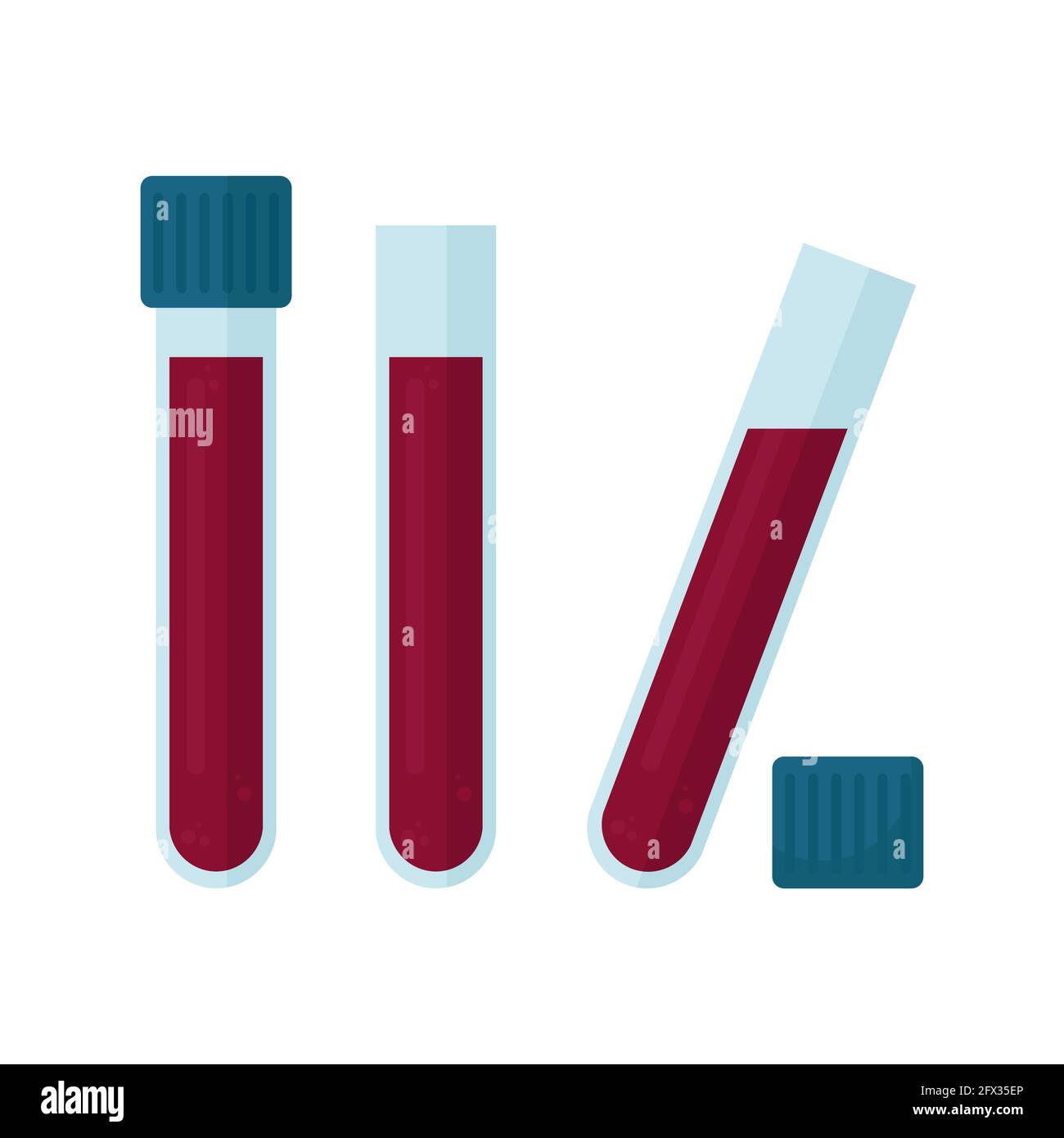 Spenden Sie Blut. Machen Sie den Test auf HIV und AIDS. Vektordarstellung von drei Reagenzgläsern mit Blut auf weißem Hintergrund. Blutuntersuchung im Labor Stock Vektor