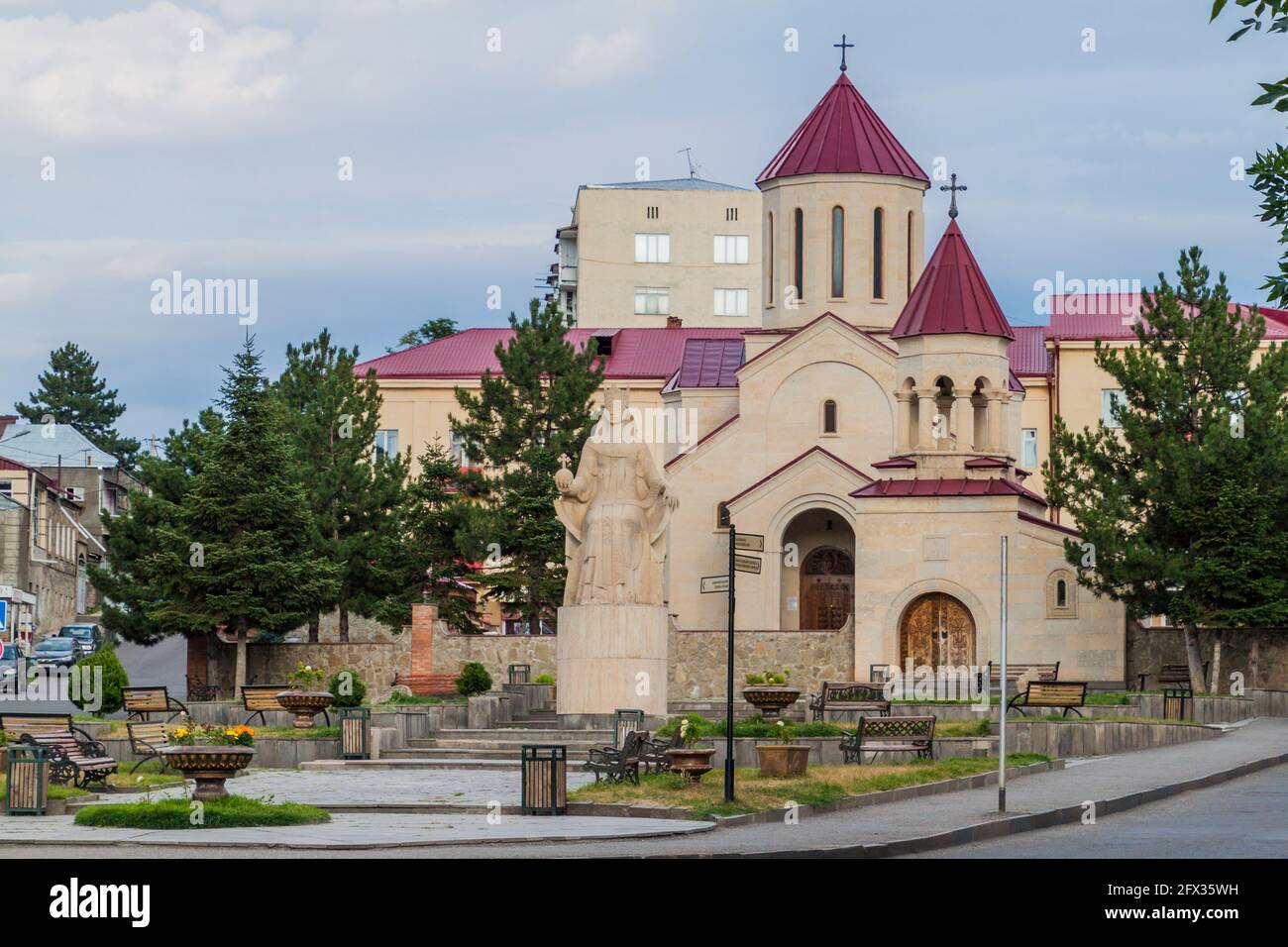 Blick auf die Kirche von Amaghlba in Akhaltsikhe, Georgien Stockfoto