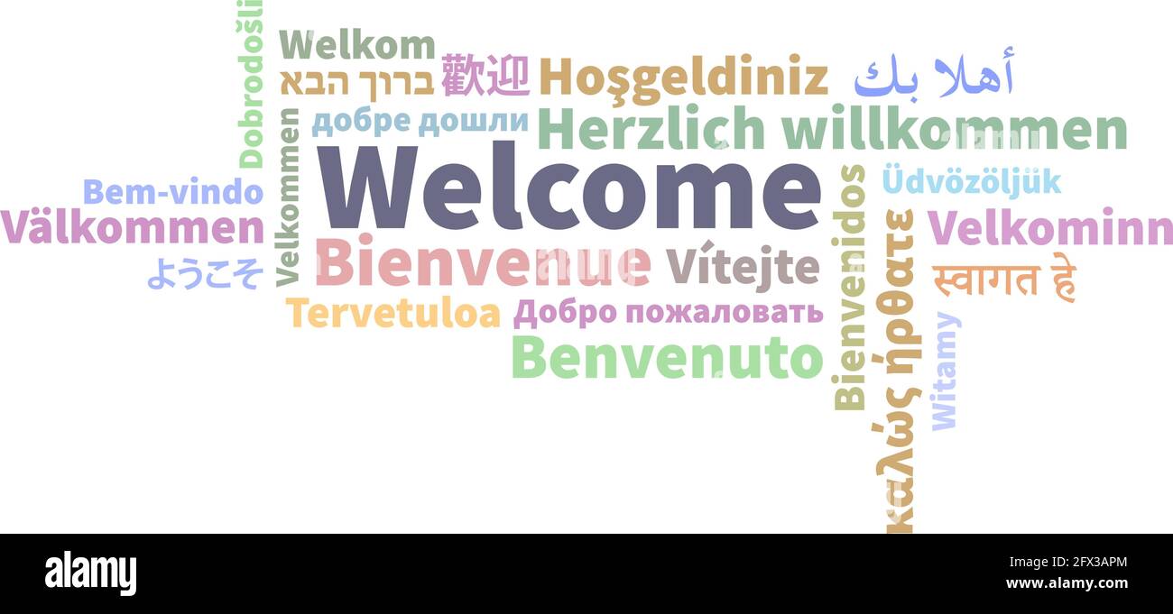 Word WELCOME in verschiedenen Sprachen, Grußwort Wolke Vektor-Illustration Stock Vektor