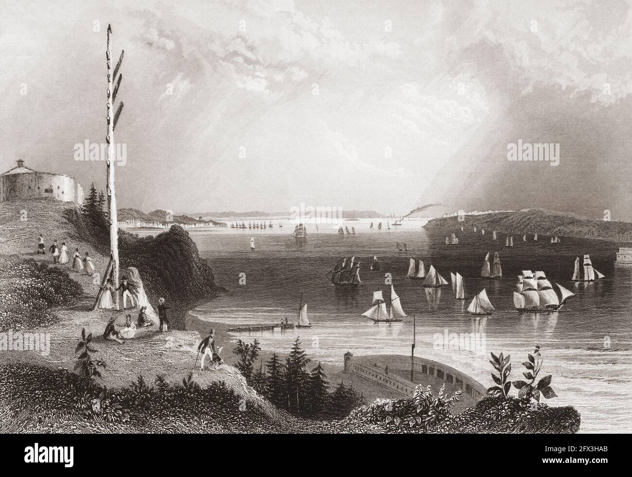 New York Bay von der Telegraph Station. Nach einem Werk aus den 1880er Jahren. Stockfoto