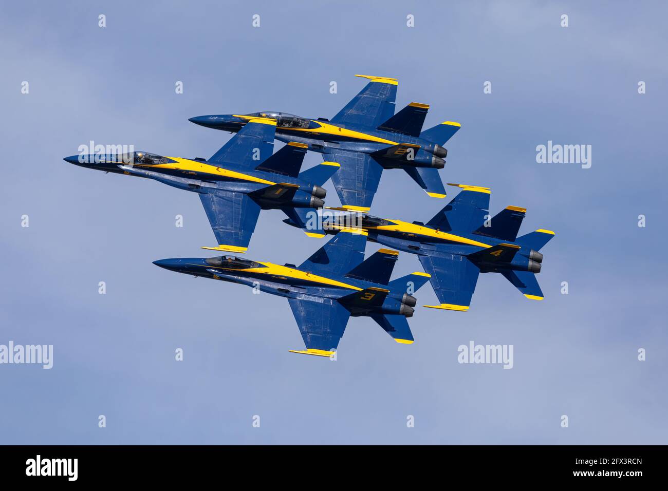 Boeing F/A 18 Hornets des US Navy Formation Jet Teams, The Blue Angels Stockfoto