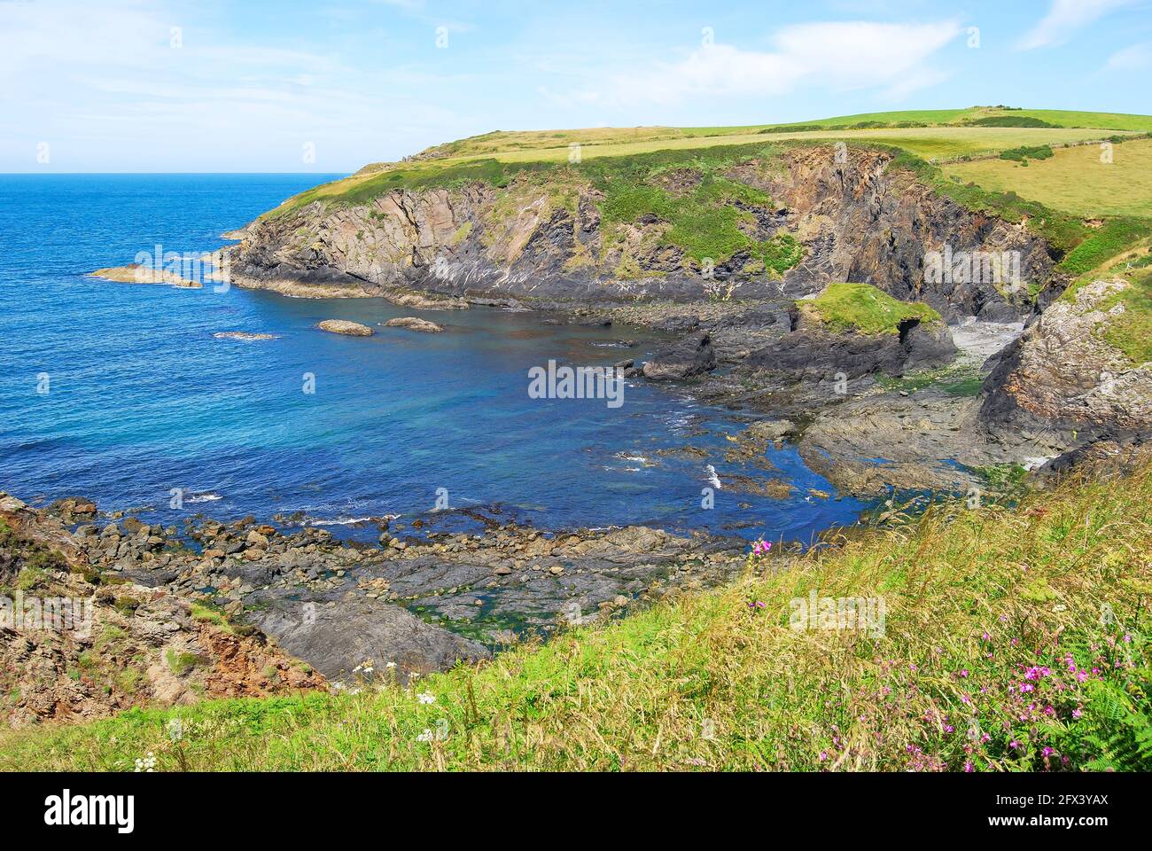 Kleine Bucht in der Nähe von Trefin, Pembrokeshire Coast National Park, Pembrokeshire, Wales, Vereinigtes Königreich Stockfoto