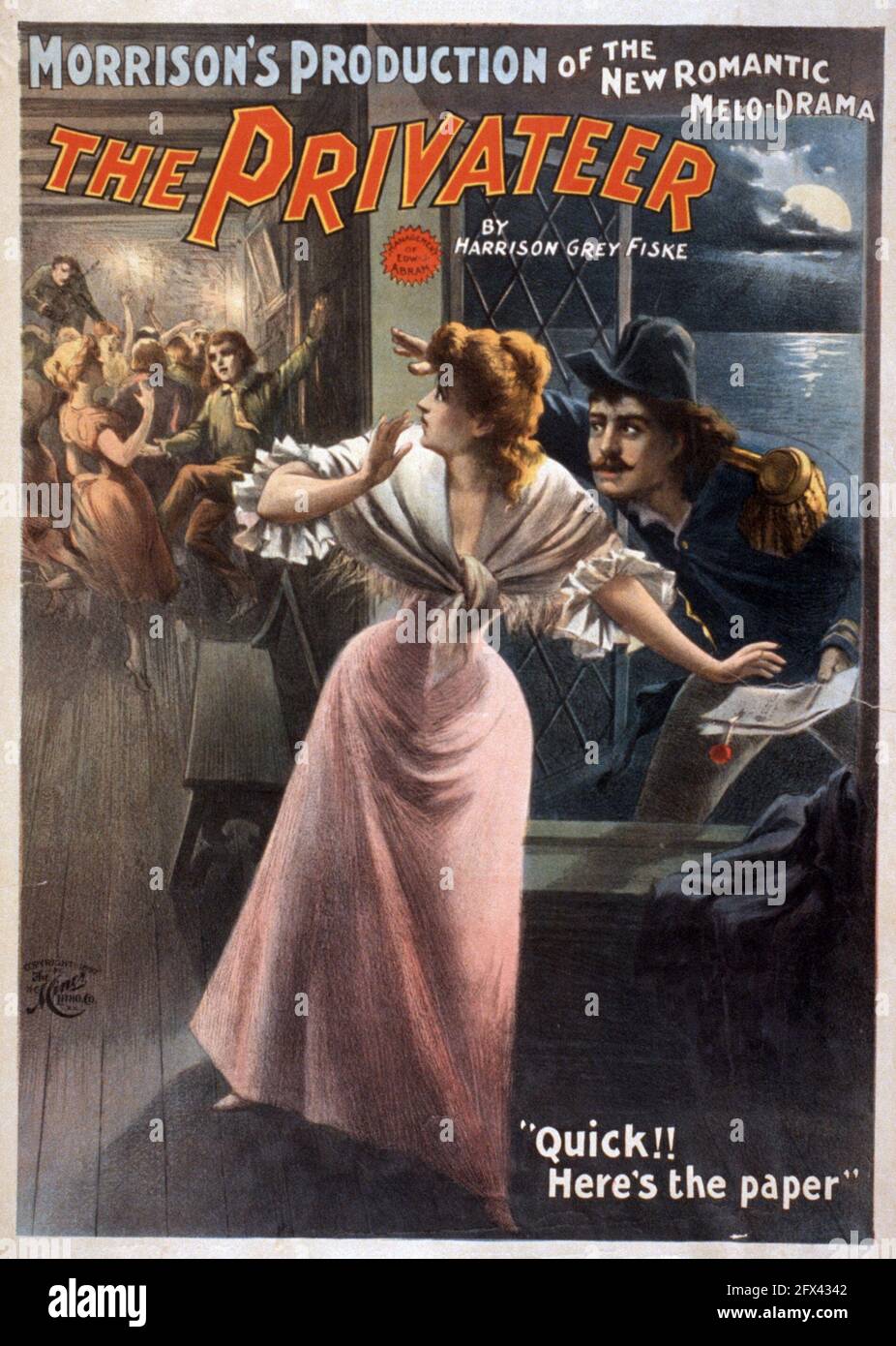 Morrisons Produktion des neuen romantischen melo-Dramas, The privateer von Harrison Grey Fiske, um 1897 Stockfoto