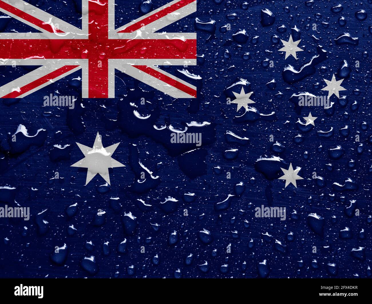 Flagge Australien mit Regentropfen Stockfoto