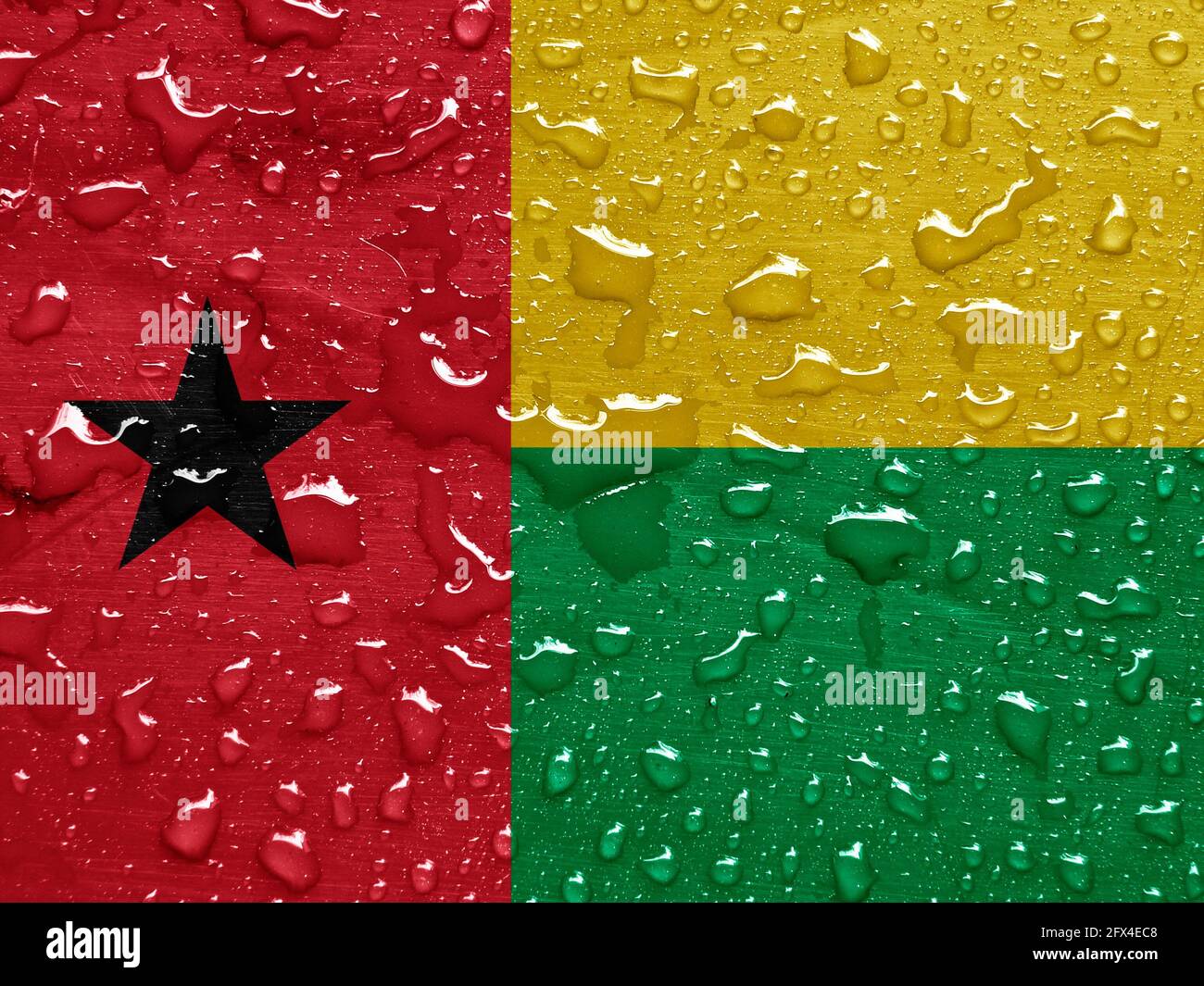 Flagge von Guinea-Bissau mit Regentropfen Stockfoto