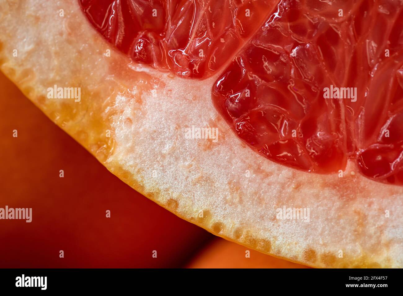 Nahaufnahme von köstlicher Grapefruit. Makro-Photoghraphy mit Fruchtstruktur. Stockfoto