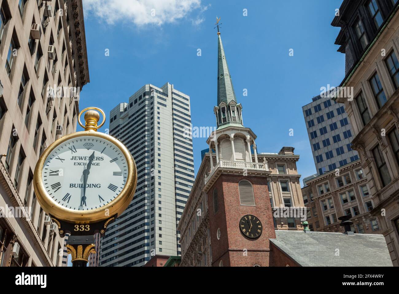 Juweliergebäude und Old South Meeting House, Washington Street, Boston MA USA Stockfoto