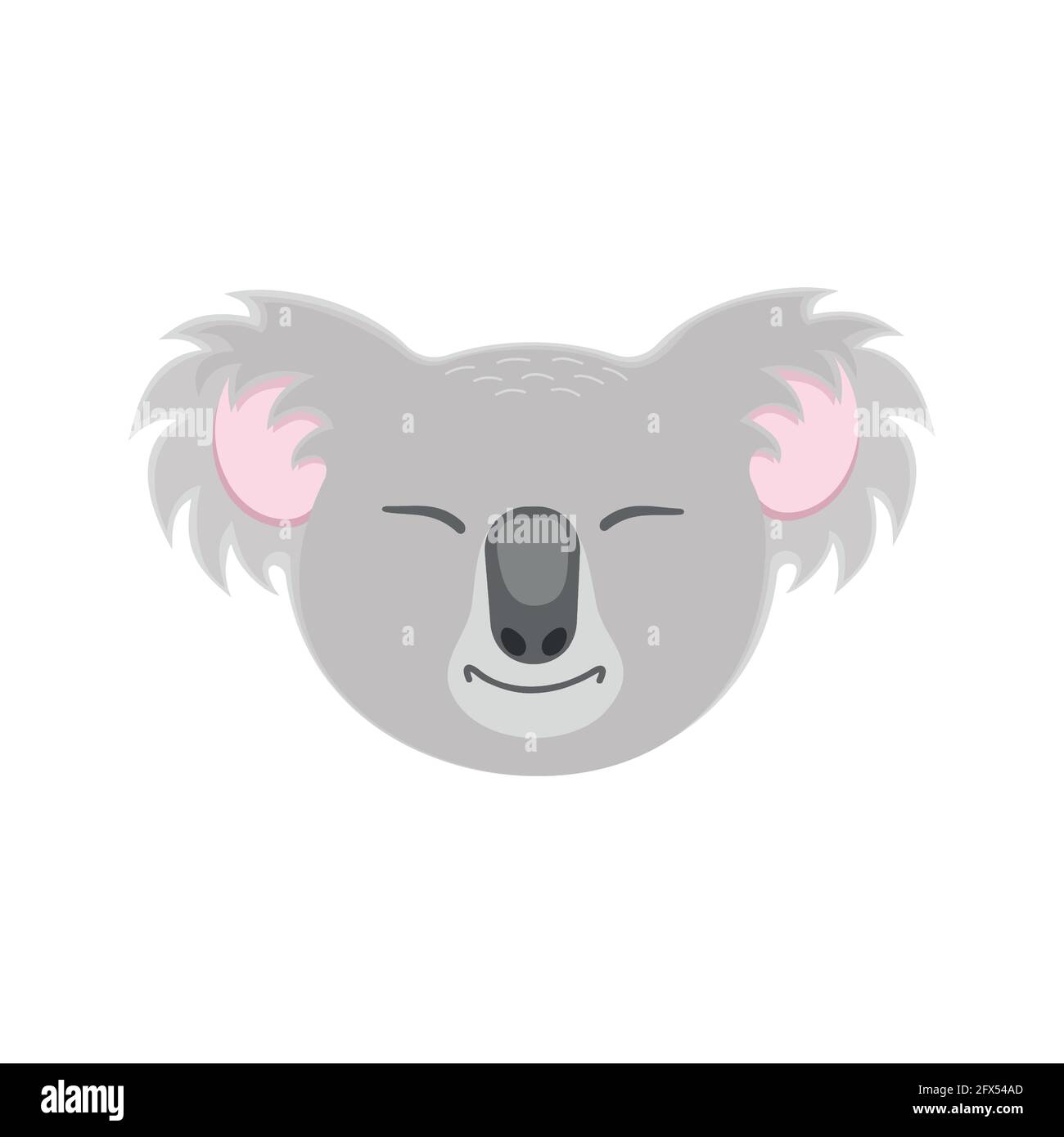 Niedliches schlafender Koala-Gesicht. Australischer Bärenkopf im kindlichen Stil für Gruß- oder Einladungskarte, Kinderzimmer- oder Babyduschparty-Design, Karnevalsmaske. Vektorgrafik flach. Stock Vektor