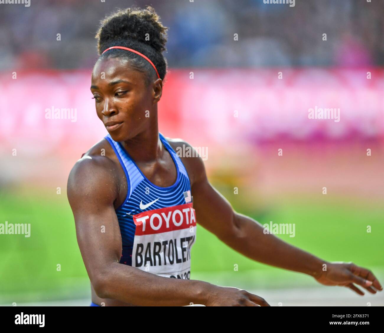 Tianna Bartoletta (USA). Frauen mit Weitsprung, Bronzemedaille. Leichtathletik-Weltmeisterschaften der IAAF. London 2017 Stockfoto