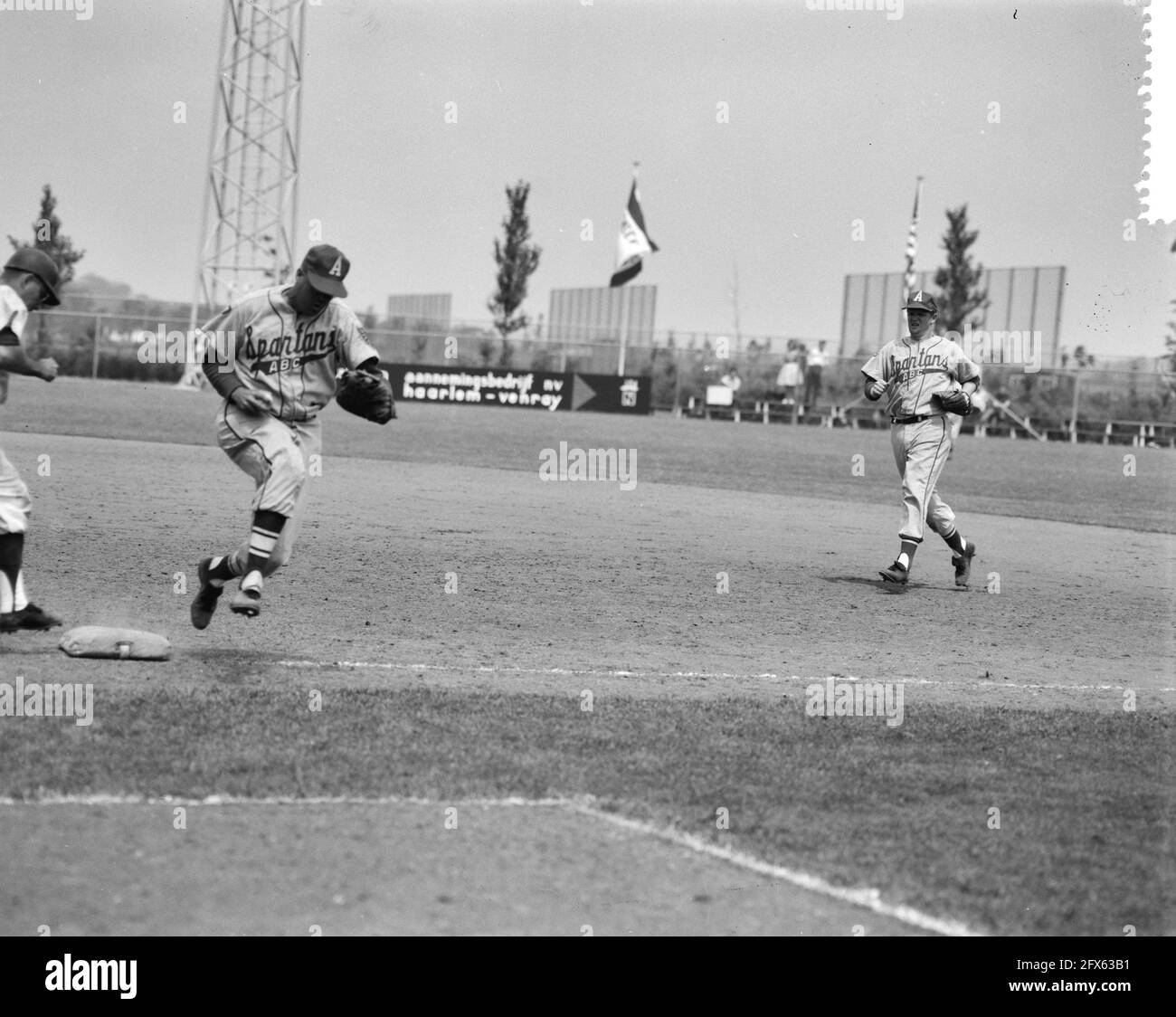 Haarlem Baseballwoche. Spielmoment zwischen Grand Rapids Sullivans und England Spartans 13-6. Game Moment, 3. Juli 1963, Sport, Fußball, Niederlande, Presseagentur des 20. Jahrhunderts, Foto, Nachrichten zum erinnern, Dokumentarfilm, historische Fotografie 1945-1990, visuelle Geschichten, Menschliche Geschichte des zwanzigsten Jahrhunderts, Momente in der Zeit festzuhalten Stockfoto