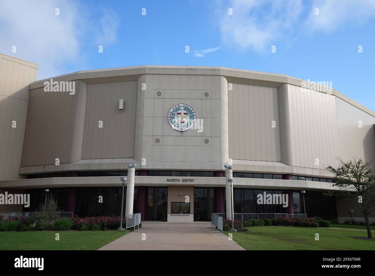 Eine allgemeine Ansicht des North Entry in der Reed Arena, Dienstag, 25. Mai 2021, in College Station, Tex. Die Arena ist die Heimat des Texas A&M Aggies Basketbons Stockfoto