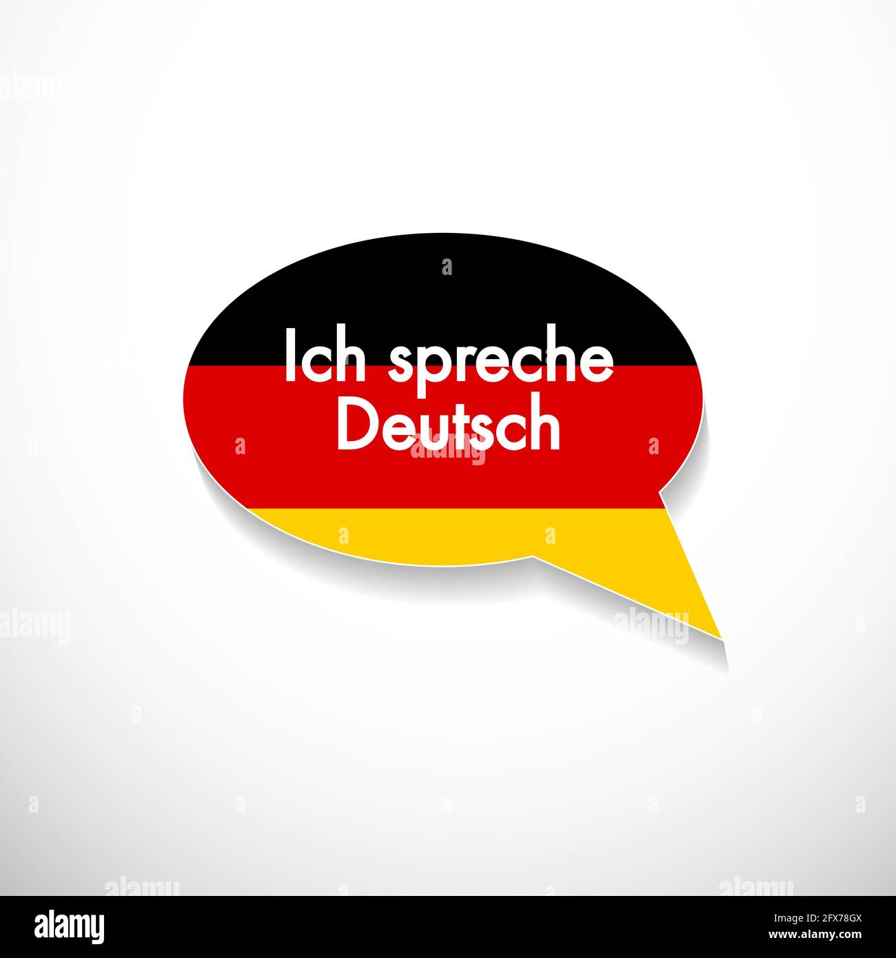 Das Wort Ich spreche Deutsch auf Blase mit deutscher Flagge, sprechen und Sprache, VektorSymbol