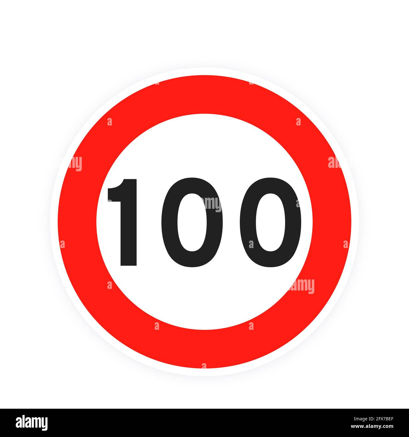 Geschwindigkeitsbegrenzung 100 Runde Straßenverkehrssymbole flaches Design Vektorgrafik isoliert auf weißem Hintergrund. Stock Vektor