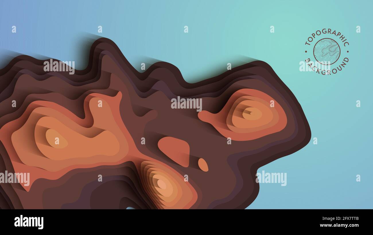 Brauner papiergeschnittener abstrakter Hintergrund. 3d-Vektorausschnitt. Topografisches Kartendesign mit kreativen geometrischen Formen. Stock Vektor