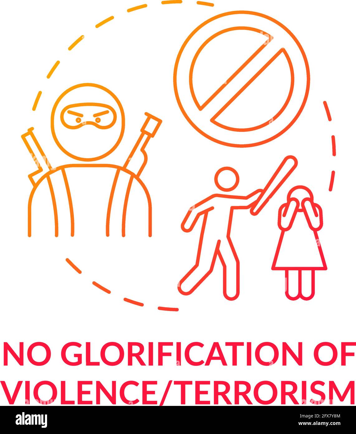 Keine Gewalt und Terrorismus Verherrlichung Konzept Ikone Stock Vektor