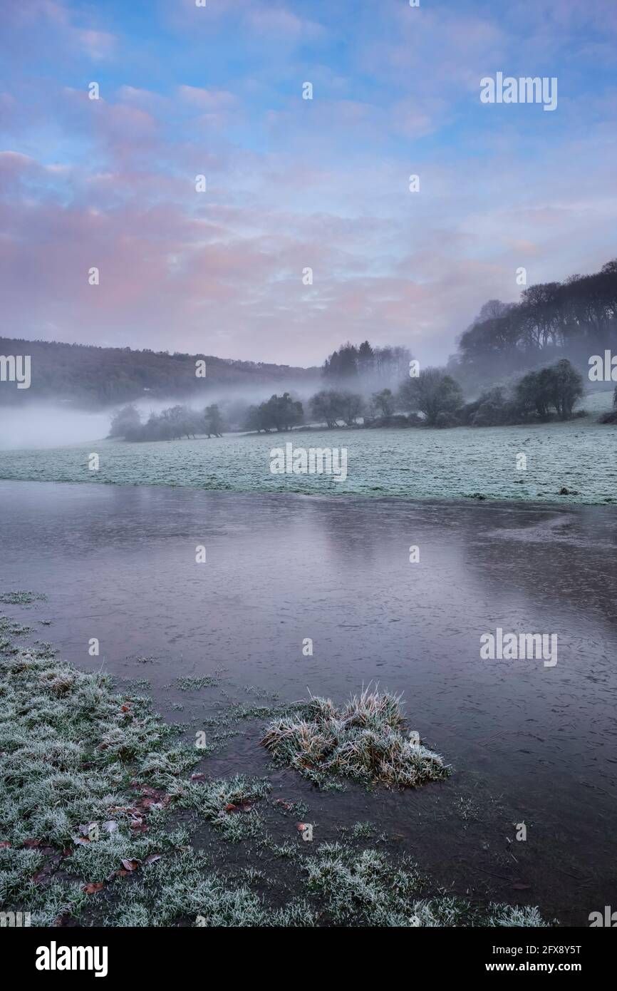 Ein Wintermorgen in Llandogo im unteren Wye Valley. Stockfoto