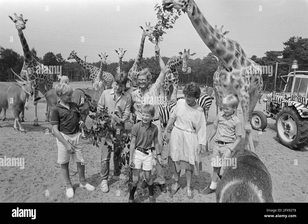 An den Giraffen, 18. Juli 1983, Zoos, Giraffen, Prinzen, Prinzessinnen, Niederlande, Foto der Presseagentur des 20. Jahrhunderts, Nachrichten zu erinnern, Dokumentarfilm, historische Fotografie 1945-1990, visuelle Geschichten, Menschliche Geschichte des zwanzigsten Jahrhunderts, Momente in der Zeit festzuhalten Stockfoto