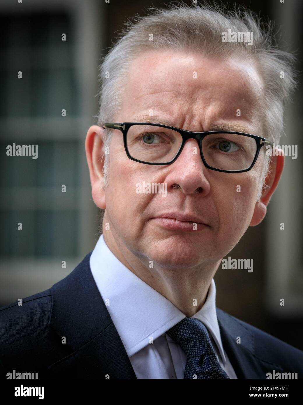 Michael Gove, Minister für das Kabinett, Politiker der britischen Konservativen Partei, Nahaufnahme, ernstes Gesicht Stockfoto