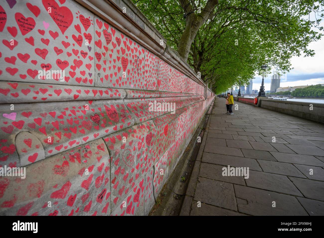 26 Mai 2021. Die National Covid Memorial Wall am Südufer der Rover Thames, gegenüber dem Houses of Parliament, erinnert an diejenigen, die ihr Leben an Covid-19 im Vereinigten Königreich verloren haben. Kredit: Malcolm Park/Alamy. Stockfoto