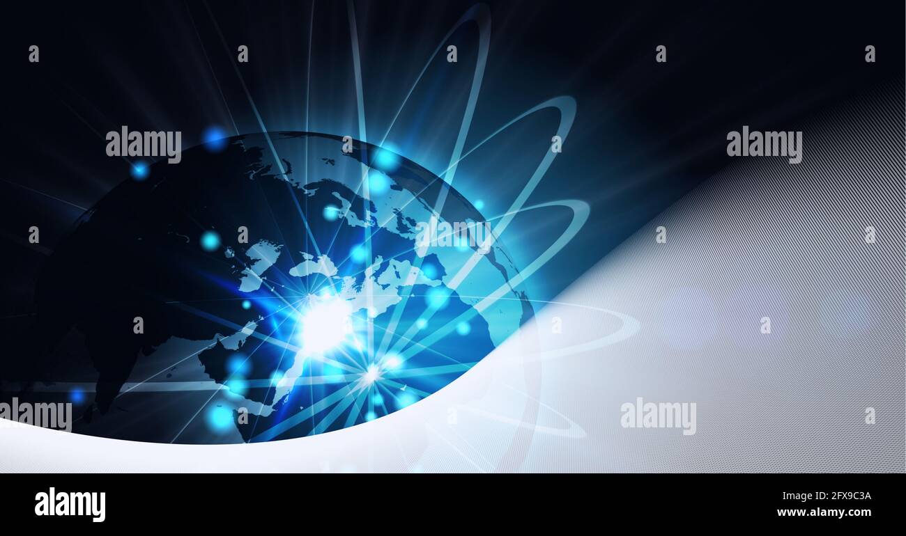Zusammensetzung des Netzwerks von Verbindungen über glühenden Globus und weiß Kante Stockfoto