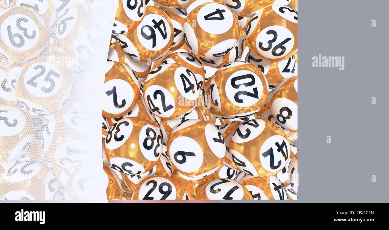 Zusammensetzung von Gold Lotterie Ball mit weißen und grauen Rand Stockfoto