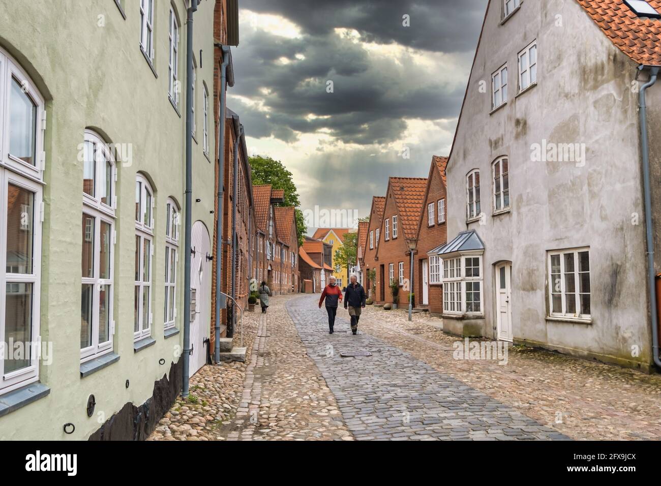 Straßen und Häuser in der alten Hansestadt Tonder in Dänemark Stockfoto