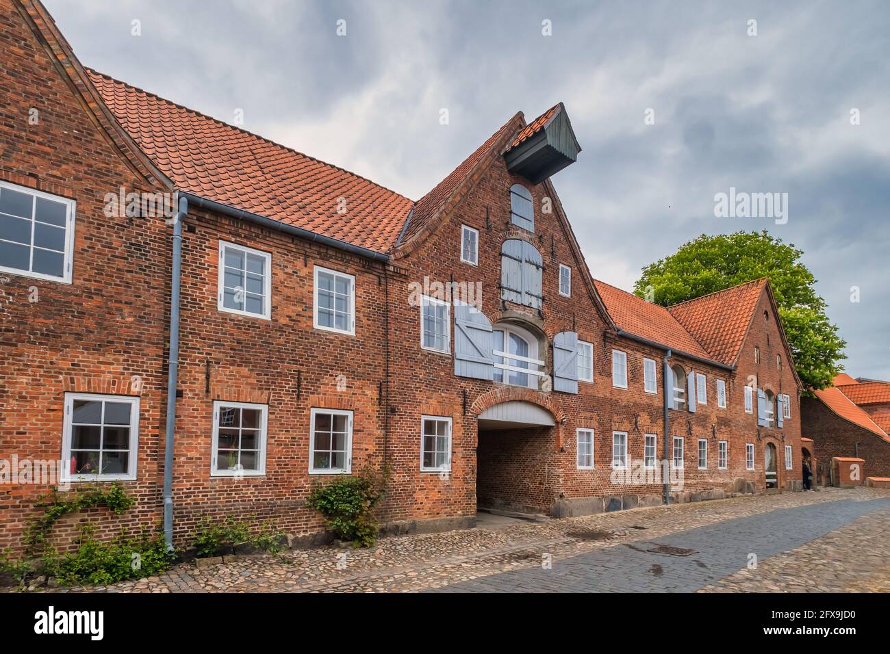 Straßen und Häuser in der alten Hansestadt Tonder in Dänemark Stockfoto