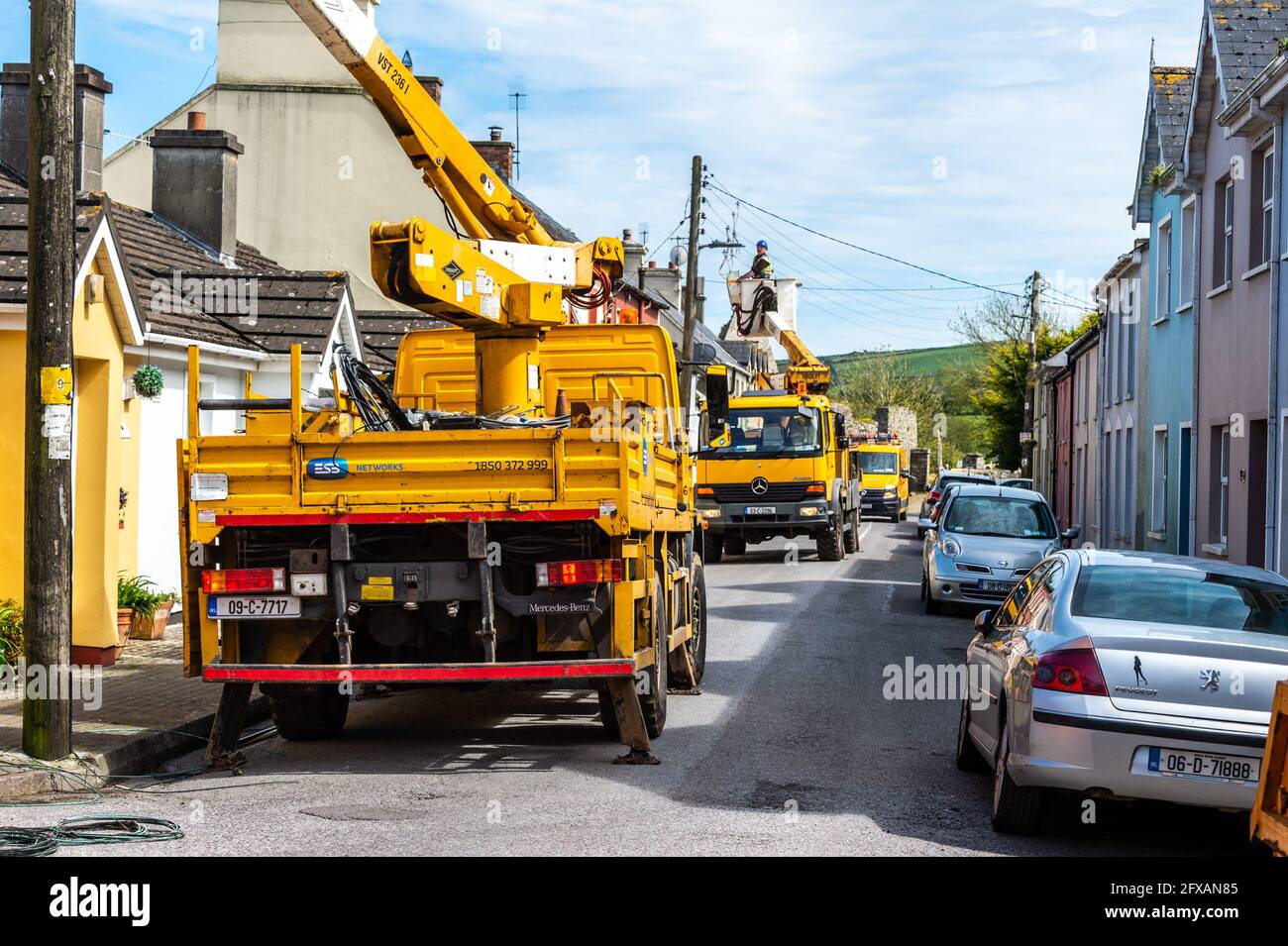 ESB Networks, Irland, repariert ausgefallene Stromkabel in Timoleague, West Cork, Irland. Stockfoto