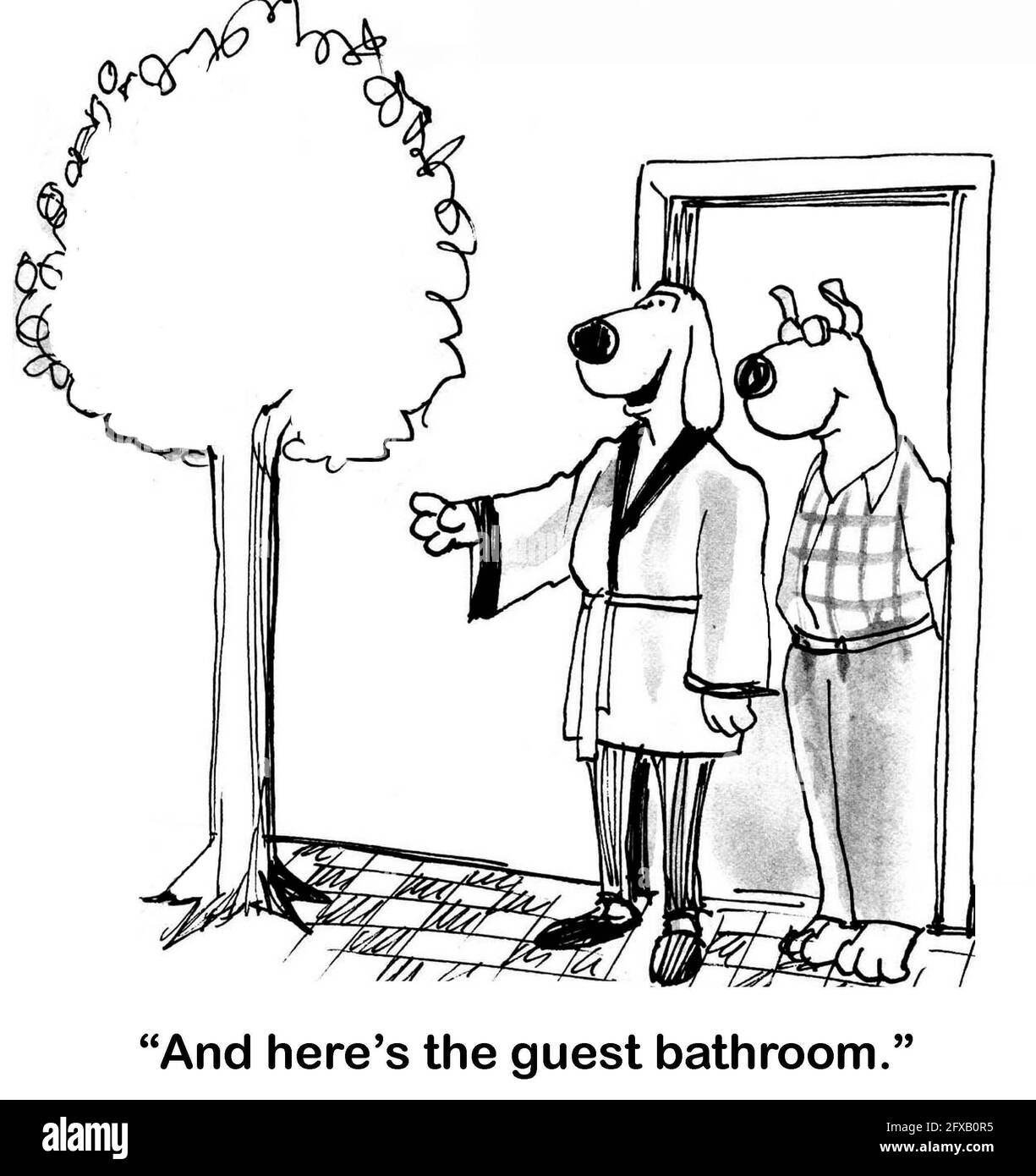 Der Hundewirt zeigt dem Besucherhund das Haus Stockfoto