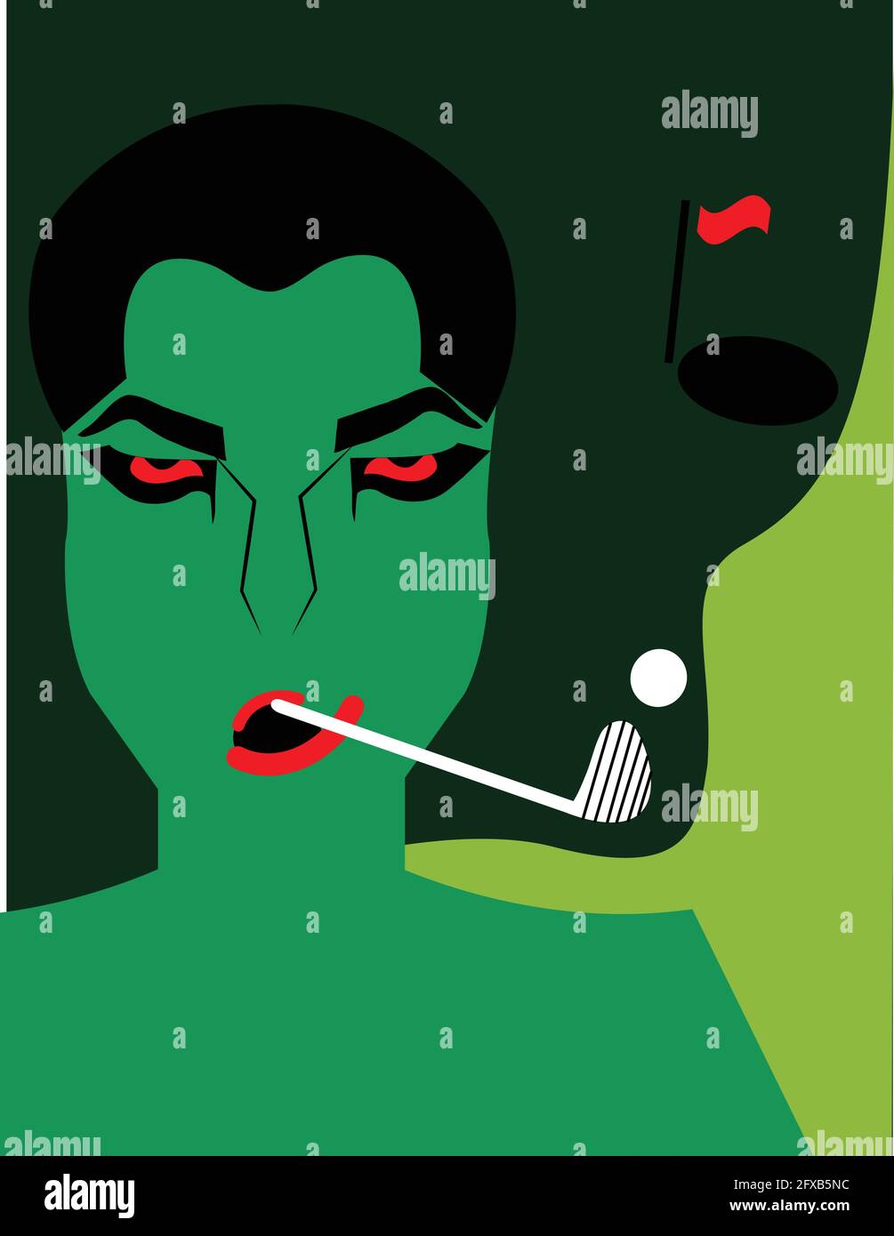 Illustration von einem grünen Mann Rauchen für die Idee von Ein Mann, der Golf spielt Stock Vektor