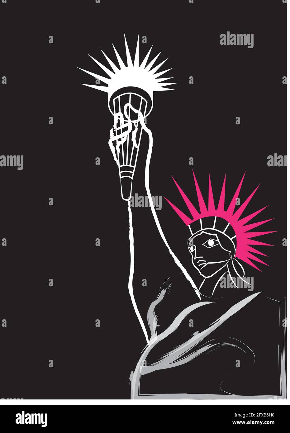 Illustration der Freiheitsstatue mit einem rosa Punk Frisur Stock Vektor