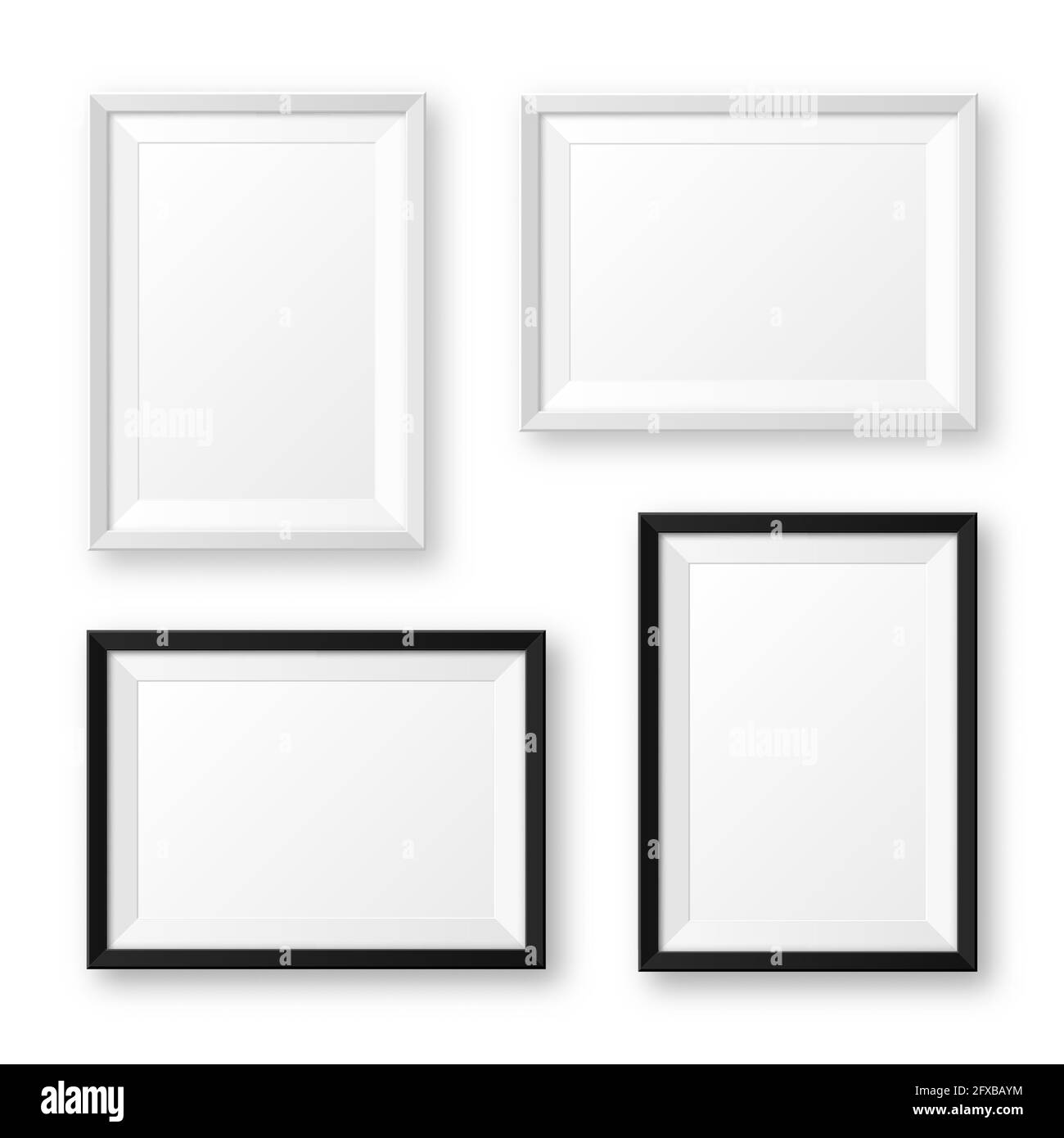 Realistische Schwarz-Weiß-Bilderrahmen mit Schatten. Leeres Poster-Mockup. Leerer Fotorahmen. Vektorgrafik. Stock Vektor