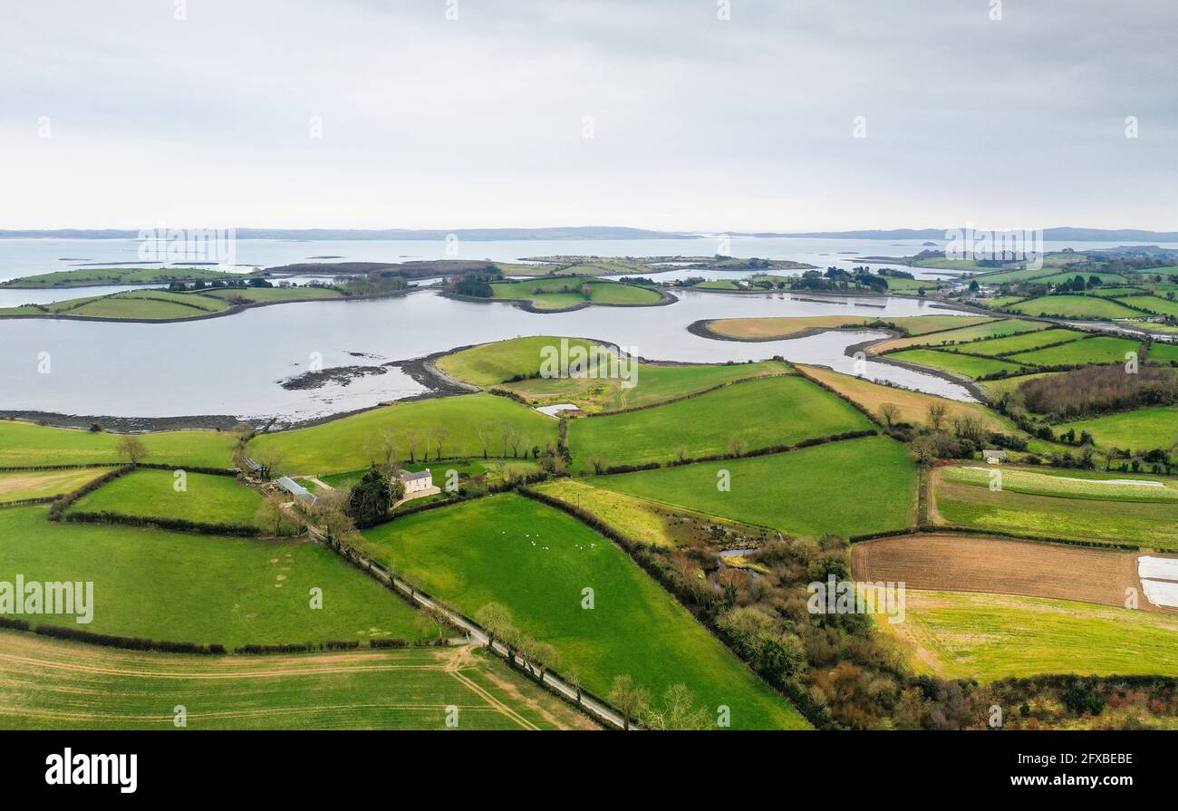 Luftdrohnenansicht über Strangford Lough Stockfoto