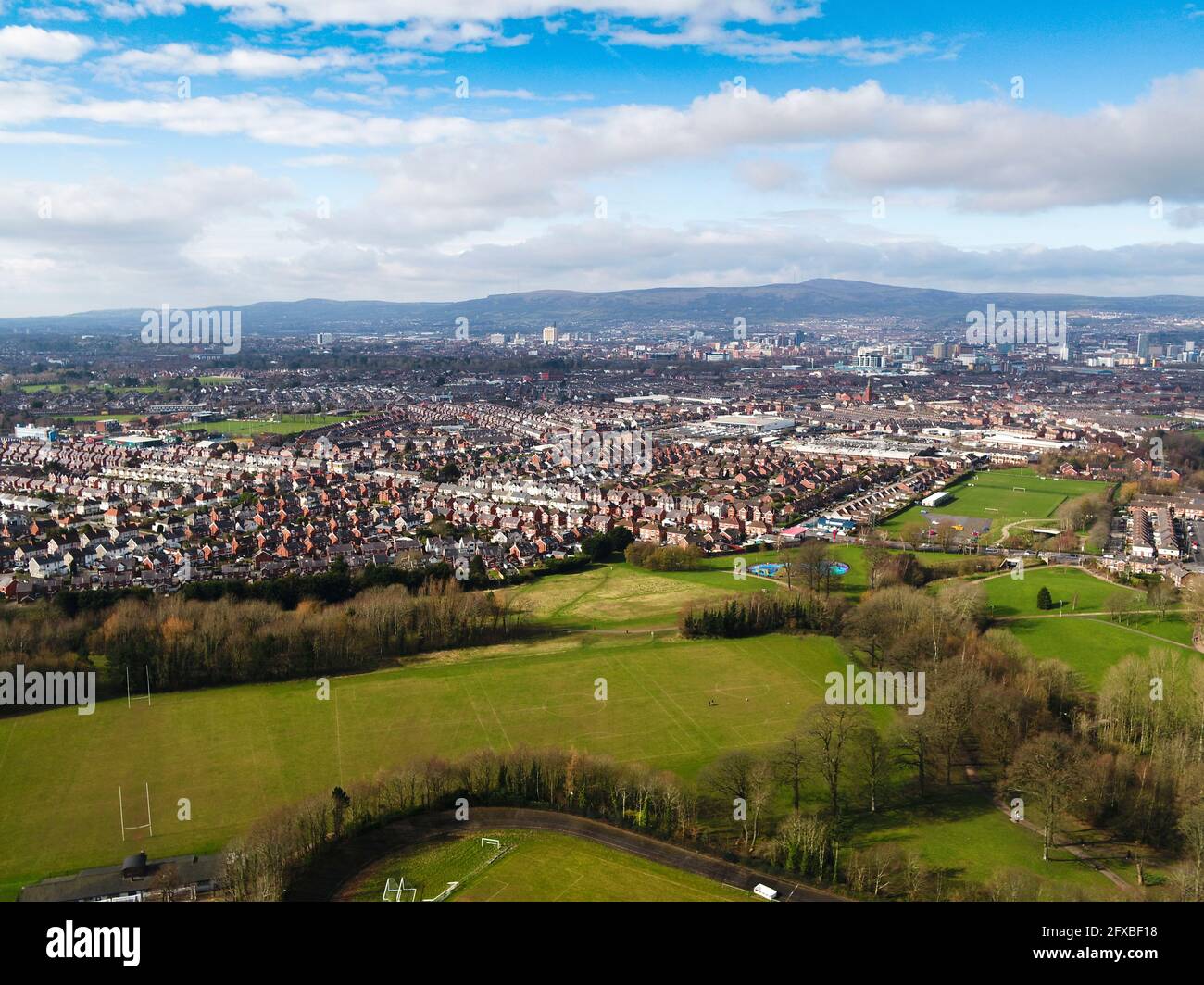 Luftdrohnenaufnahme von Belfast Nordirland Stockfoto