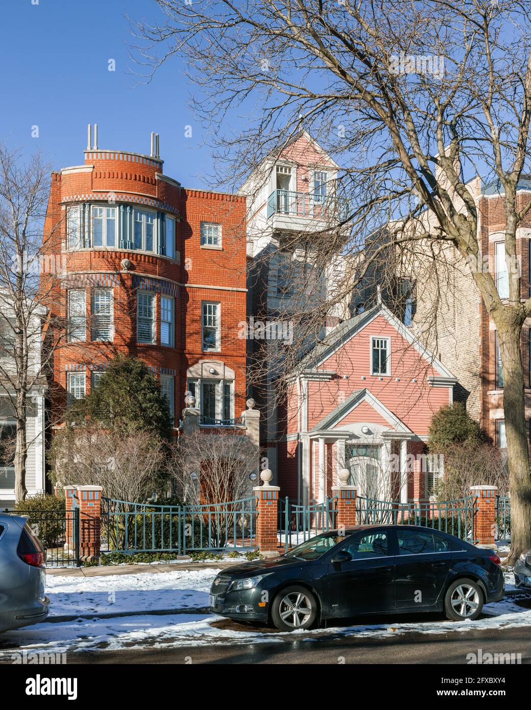 Postmoderne Häuser im Lincoln Park-Viertel Stockfoto