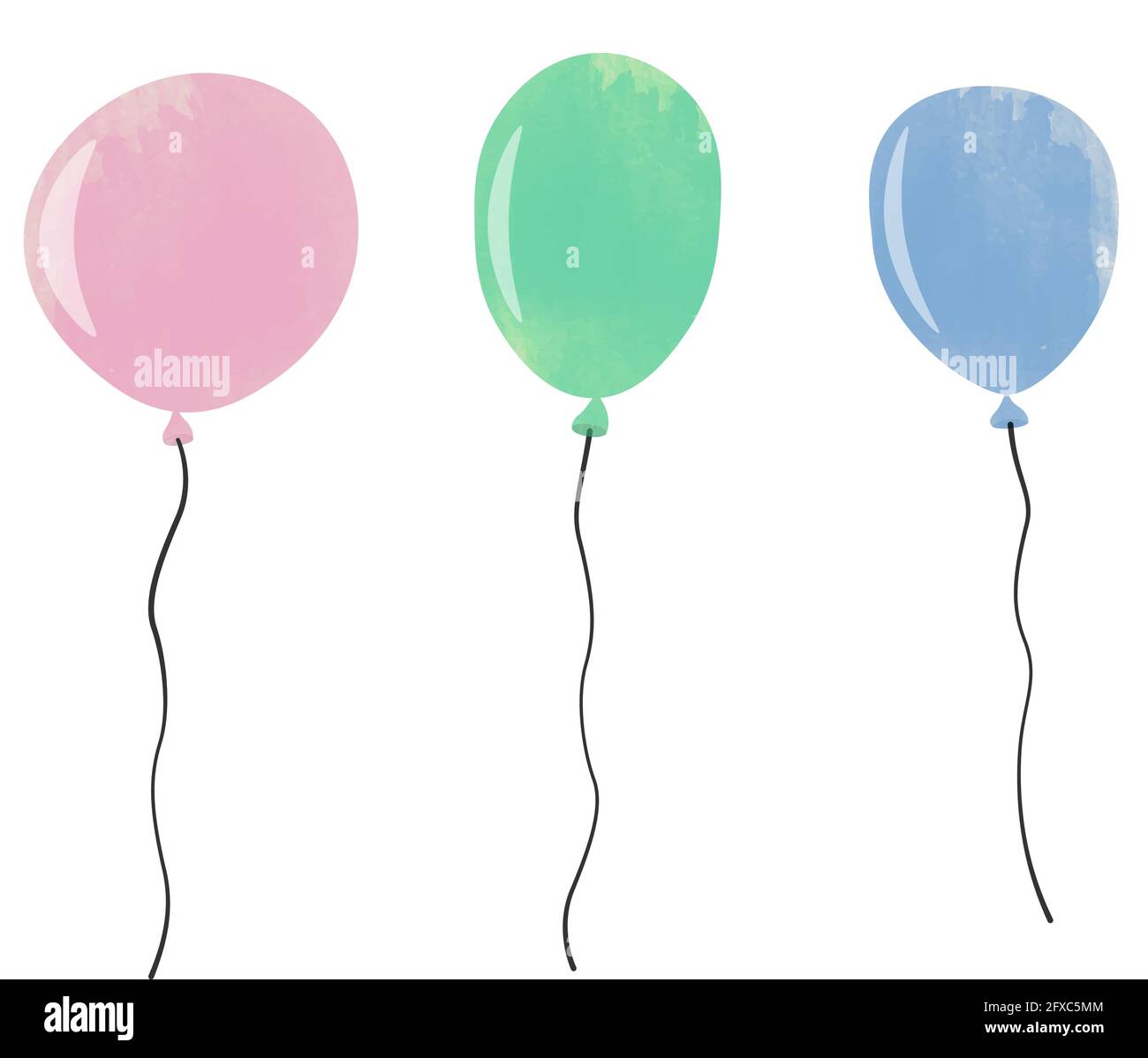 Satz von Wasserfarben-Ballons, die auf weißer Vektorgrafik isoliert sind Stock Vektor