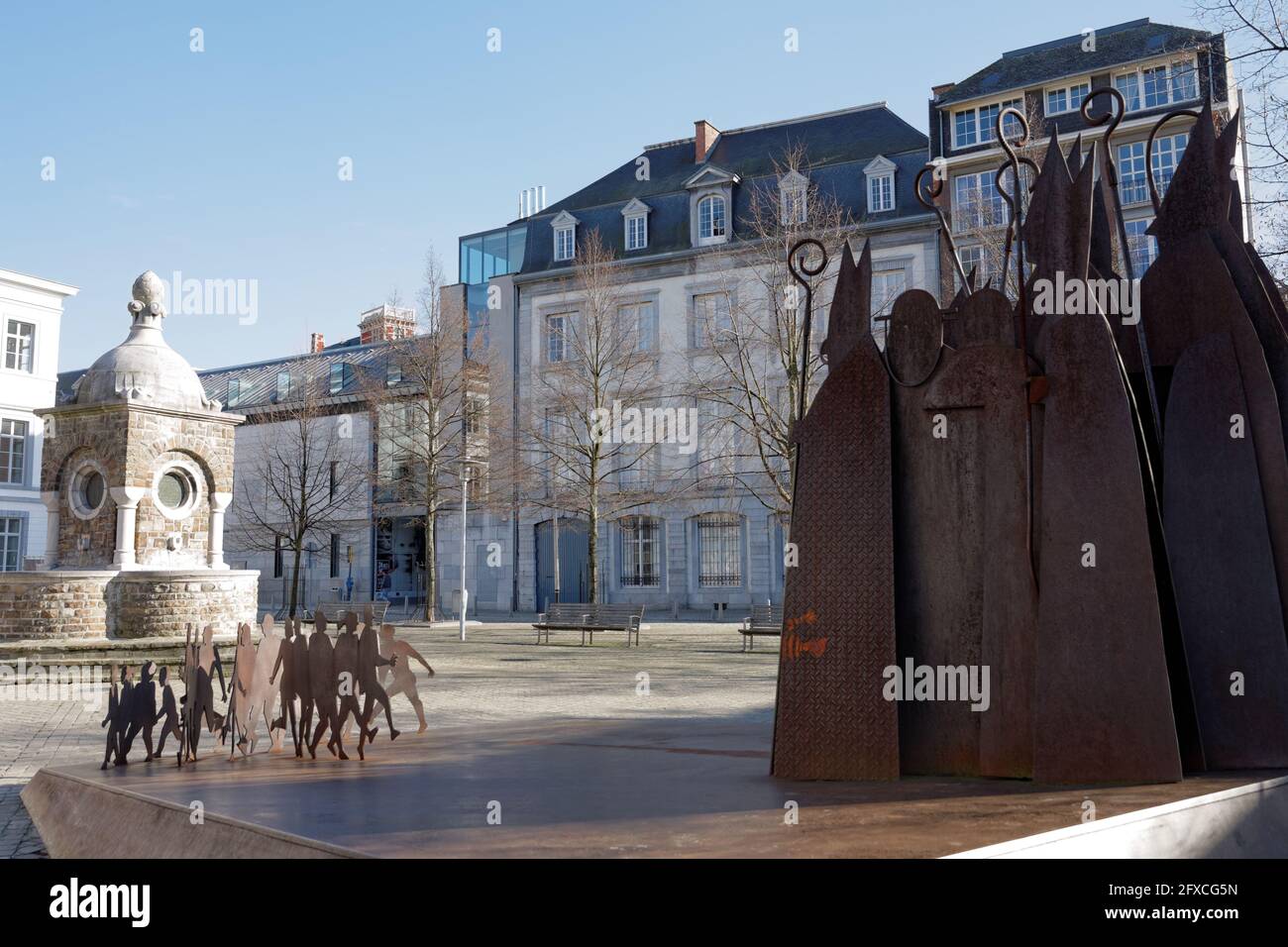 Place Saint-Barthélemy, Fontaine Lambrecht, Liège Belgique Stockfoto