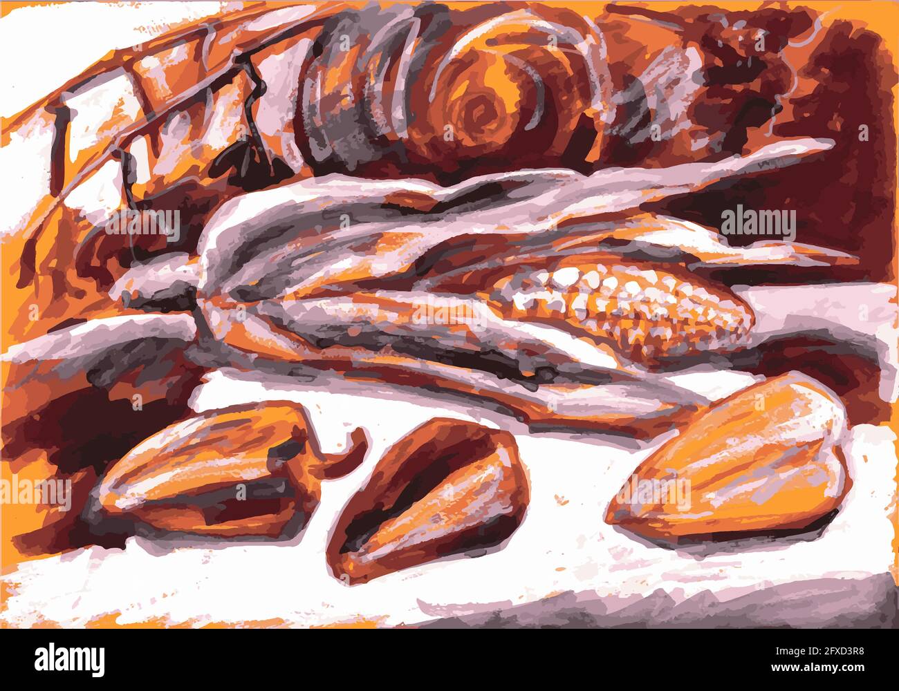 Stillleben mit Paprikapseln und einem Maiskolben. Eine Skizze in